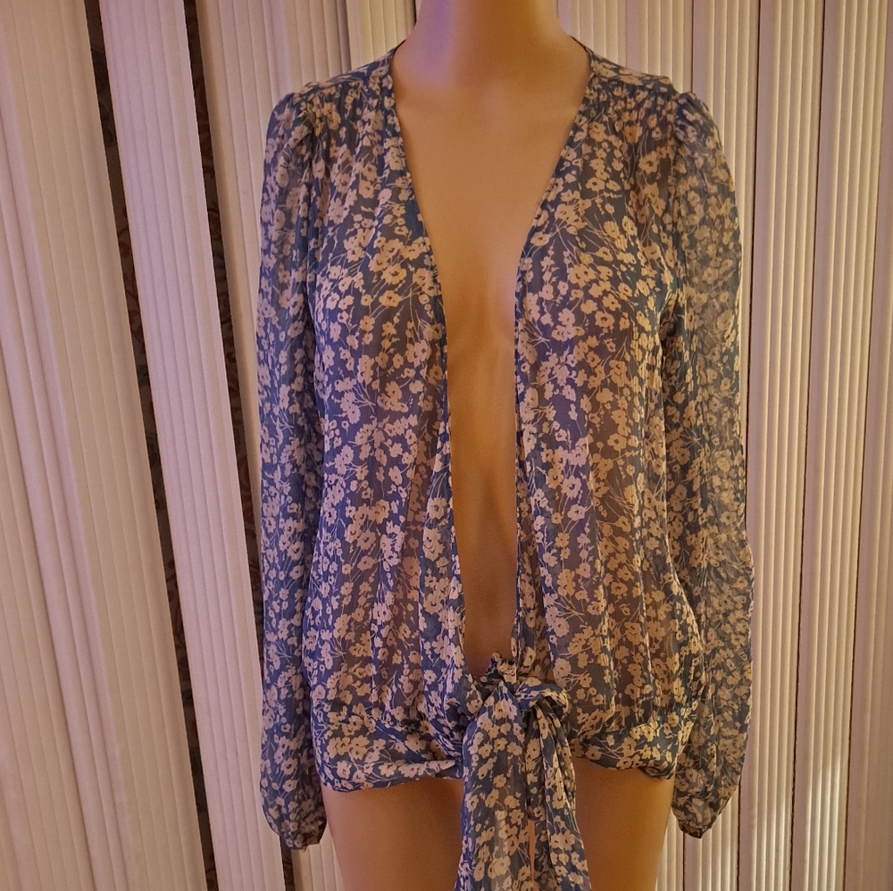 The Banana Republic sheer blue and white floral top